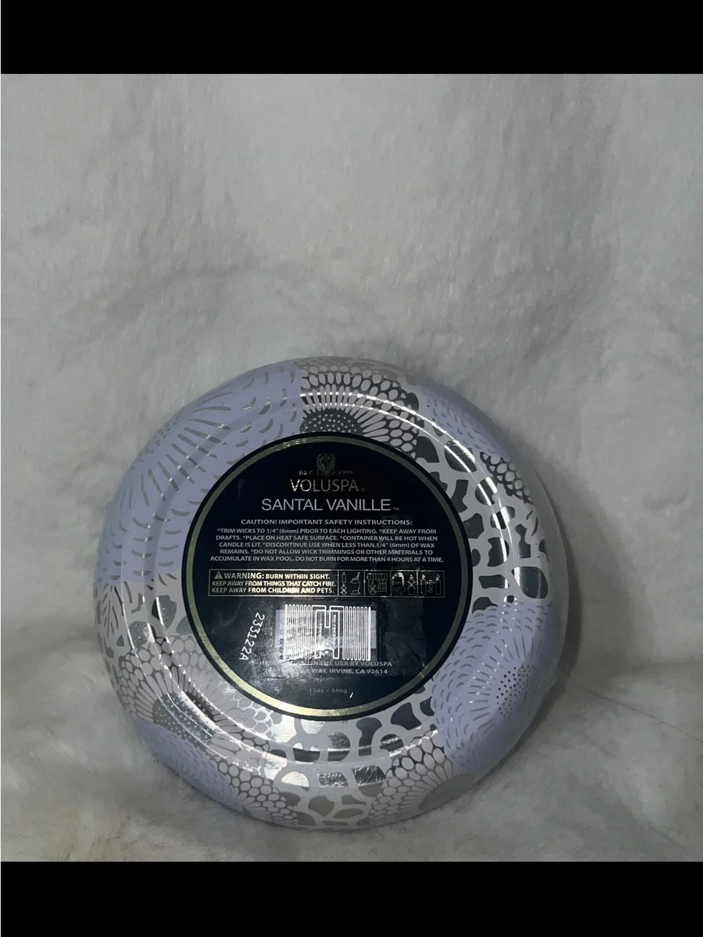 Voluspa Lavender & Silver Floral Decorative Tin Candle